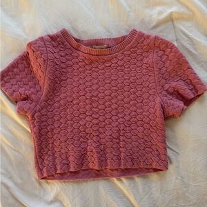 Textured Pink Short Sleeve Sweater